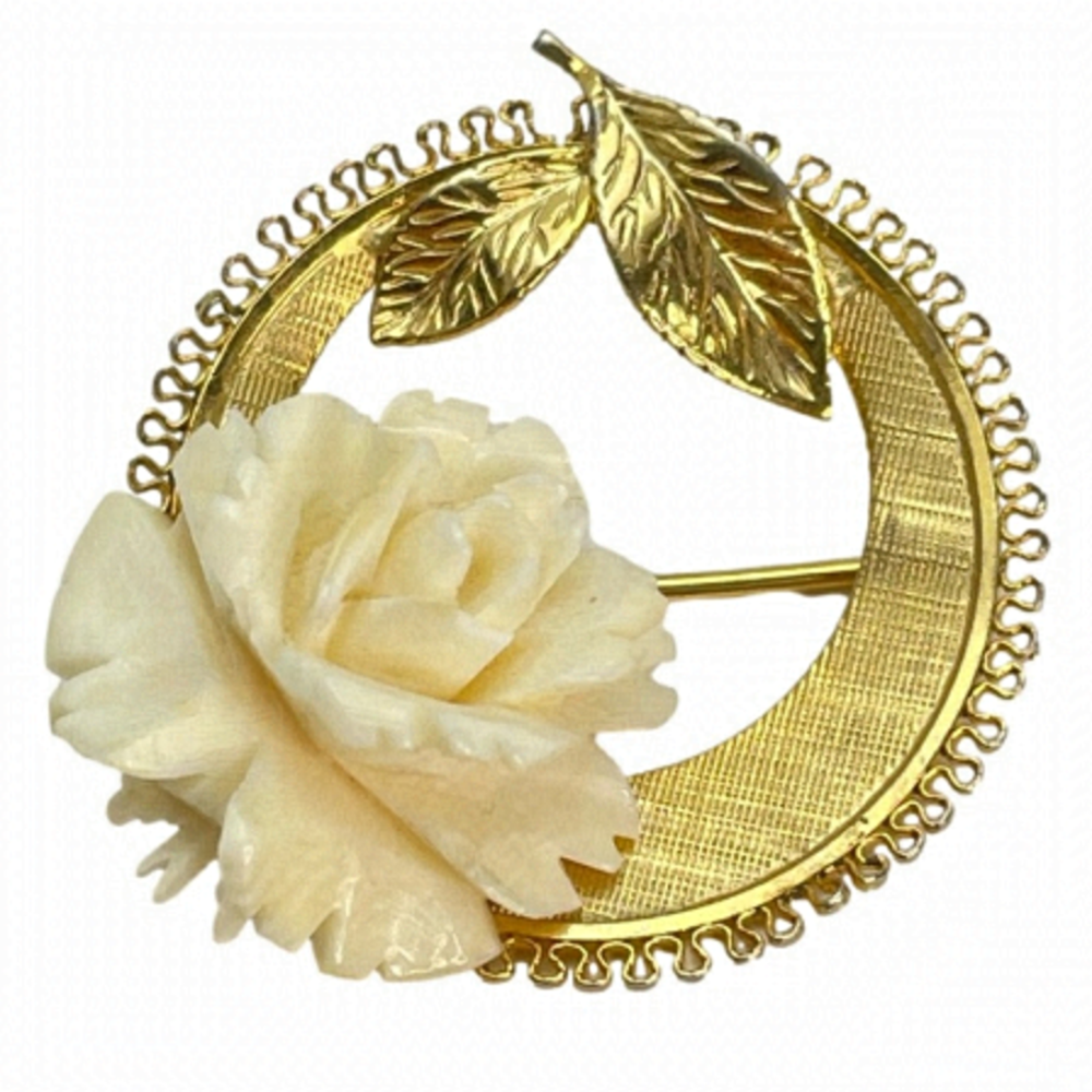 12 k Gold Filled Rose Wreath Brooch Signed TOR